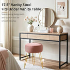 LUE BONA Vanity Stool, Pink Vanity Stools for Makeup Room, Round Ottoman Foot Stool, Velvet Footrest Vanity Chair for Bathroom Vanity, Bedroom, Living Room, Entryway, Offices, 300lbs - Image 4