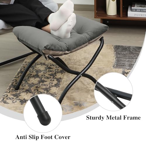 15"(H) Folding Ottoman, Foldable Footrest Stool, Portable Small Foot Stool for Couch, Collapsible Foot Rest Ottoman for Sofa, Accent Padded Ottomans for Living Room, Bedroom, Dark Grey - Image 6
