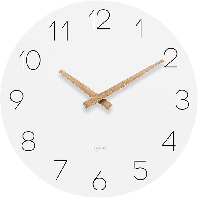 mooas Flatwood Wall Clock, Analog Wall Clock, Silent Non-Ticking 12 inch Modern by mooas
