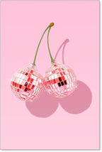 jkahh Funky Pink Cherry Poster Retro Disco Ball Canvas Wall Art Trendy Preppy by Unknown