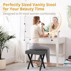 LUE BONA Vanity Stool, Square Linen Makeup Stool with Metal X Legs, Small Ottoman Stool Chair for Vanity, Modern Padded Vanity Seat Foot Rest Stool for Makeup Room, Living Room, Bathroom, Carbon Gray - Image 2