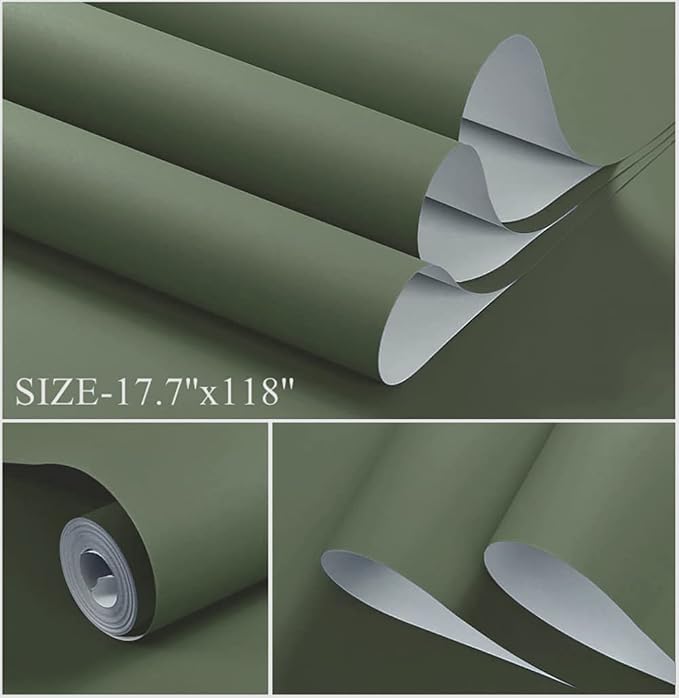 Dimoon 590''x17.7'' Green Peel and Stick Wallpaper Contact Paper Modern Self - Image 2