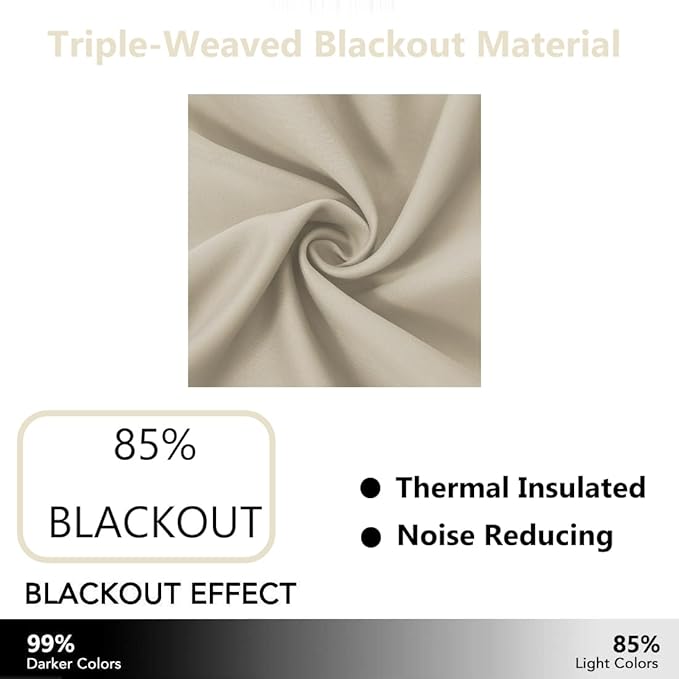 LEMOMO Light Beige Blackout Curtains 52 x 84 Inch Long Beige Curtains Set of 2 - Image 3