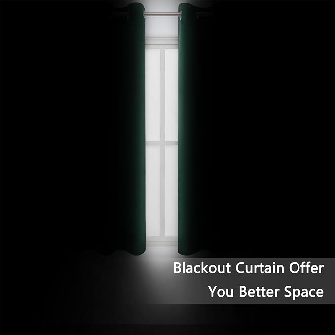 LEMOMO Blackout Curtains 66 x 72 Inch Long Dark Green Curtains Set of 2 Panels - Image 3