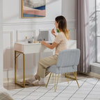 Vanity Chair with Storage | Comfy Ottoman with Folding Back - Image 2