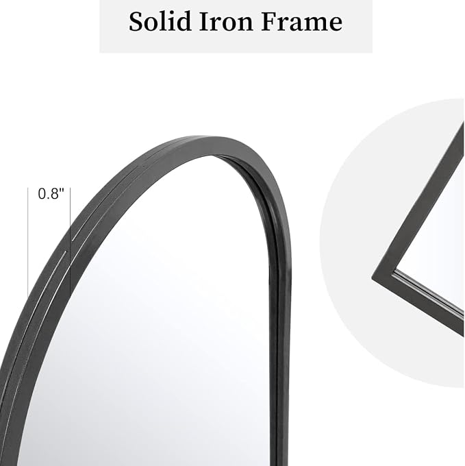 Dewfig Arched Wall Mounted Mirror, Arch Black Mirror - Image 6