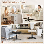 LUE BONA Adjustable Vanity Stool, Foot Rest Under Desk, 360° Swivel Vanity Chair for Makeup Room, Black Upholstered Faux Leather Ottoman for Bathroom & Living Room, 300lbs - Image 6