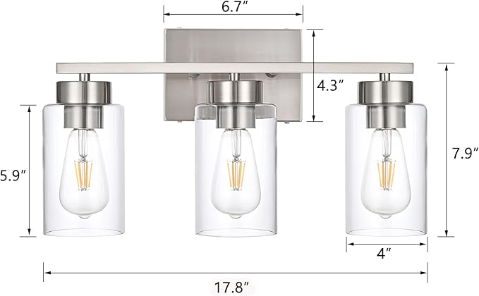 3-Light Bathroom Vanity Light, Modern Brushed Nickel Wall Lights - Image 3