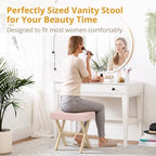 LUE BONA Vanity Stool, Square Linen Makeup Stool with Metal X Legs, Small Ottoman Stool Chair for Vanity, Modern Padded Vanity Seat Foot Rest Stool for Makeup Room, Bathroom, Pink Color - Image 4