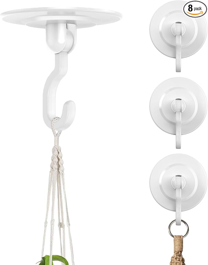 Adhesive Wall & Ceiling Decor Hooks: 8-Pack 3 lbs Heavy Duty No-Drill 360° by Unknown