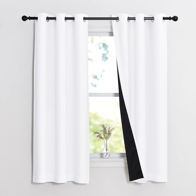 NICETOWN Pure White 100% Blackout Lined Curtains, 2 Thick Layers Narrow Wide by NICETOWN