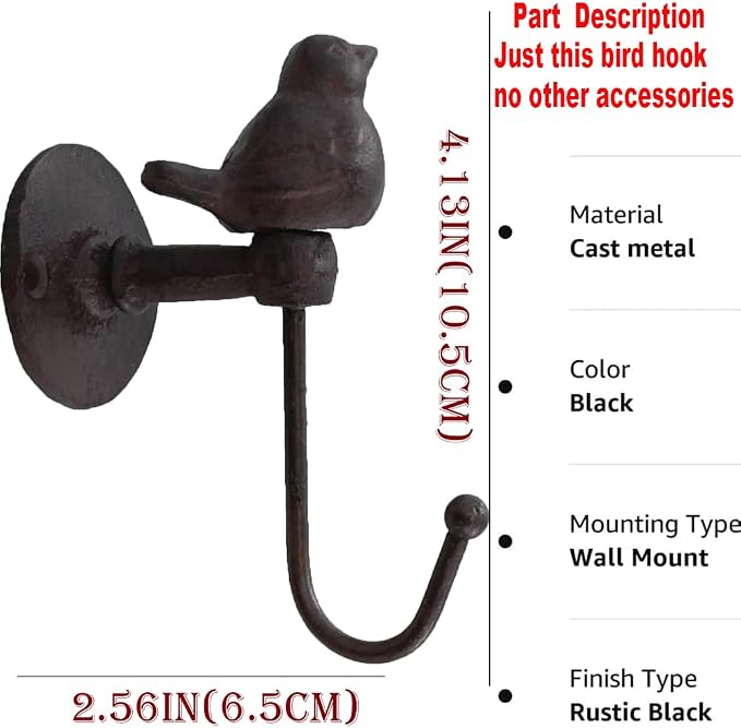 2PCS Cast Iron Hooks 520013 Songbird Wall Hook - Image 2