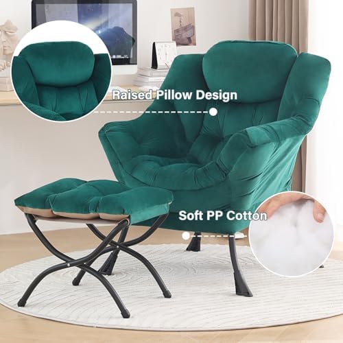 Tiita Lazy Chair with Ottoman, Comfy Reading Accent Chair, Velvet Green - Image 4