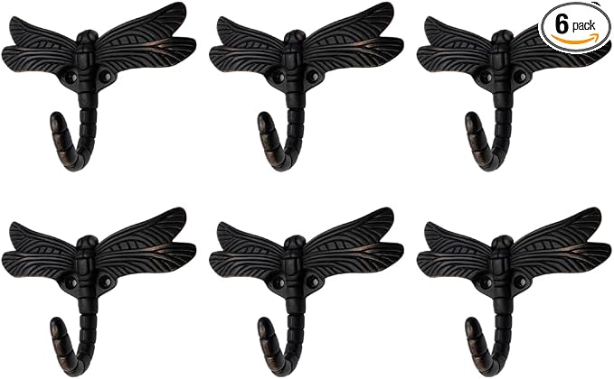 6 pcs Oil Rubbed Bronze Dragonfly Decorative Wall Hooks by DIYDecorHub