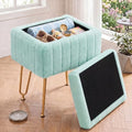 OLIXIS Vanity Stool Chair Faux Fur with Storage, Soft Ottoman 4 Metal Legs with Anti-Slip Feet, Makeup Cute Soft Small Footstool, Modern Style Faux Fur Seat for Makeup, Bedroom Dresser, Mint Green by OLIXIS