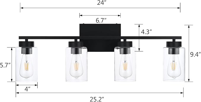 4 Light Bathroom Vanity Light Fixtures, Matte Black Modern Wall Lights - Image 3