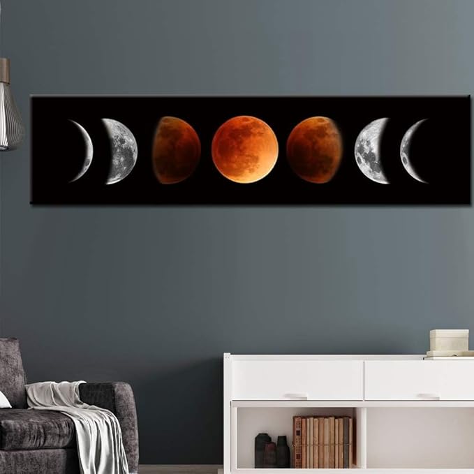 Ohhvvow Moon Phase Wall Art Painting, 47L x 11.8W Black and Tawny Modern - Image 2