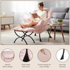 Welnow Lazy Chair with Ottoman, Reading Chair with Footrest, Pink - Image 4