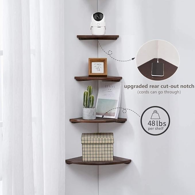 Corner Shelf, Solid Oak Wood Floating Corner Shelf Wall Mount Round End - Image 4