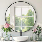 Round Black Mirror, 30 Inch Circle Black Mirror, Metal Frame Round Wall Mounted by Mfring