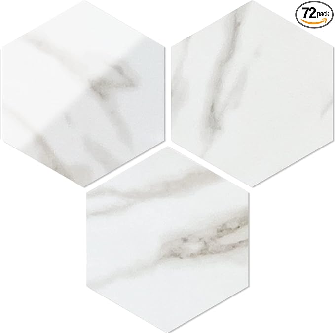 AULIGET 72 Piece Hexagon Tile Peel and Stick Backsplash, Polished White Marble by AULIGET
