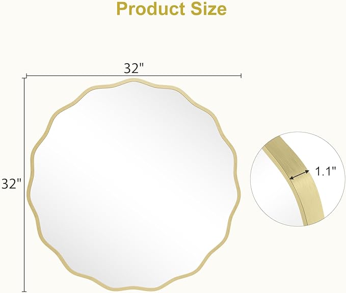 WallBeyond Round Wavy Mirror for Wall Decorative 32 inch, Modern Round Mirror - Image 6