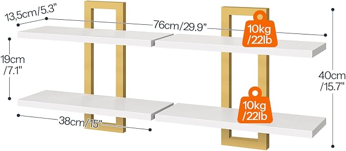HOOBRO Floating Shelves, 15 Inch Wall Shelf Set of 2, Wall Mounted Storage - Image 3