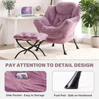 Tiita Lazy Chair with Ottoman, Comfy Reading Accent Chair, Plush Purple - Image 5