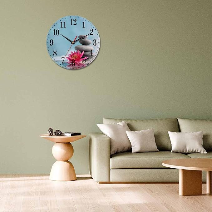 Mxocom Meditation Wall Clock Water Lily and Zen Stone Natural Still Relax 10 - Image 7