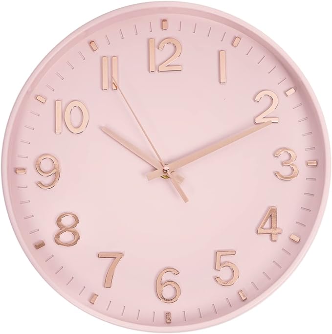 HZDHCLH Pink Wall Clocks Battery Operated, 12 inch Silent Non Ticking Modern by HZDHCLH
