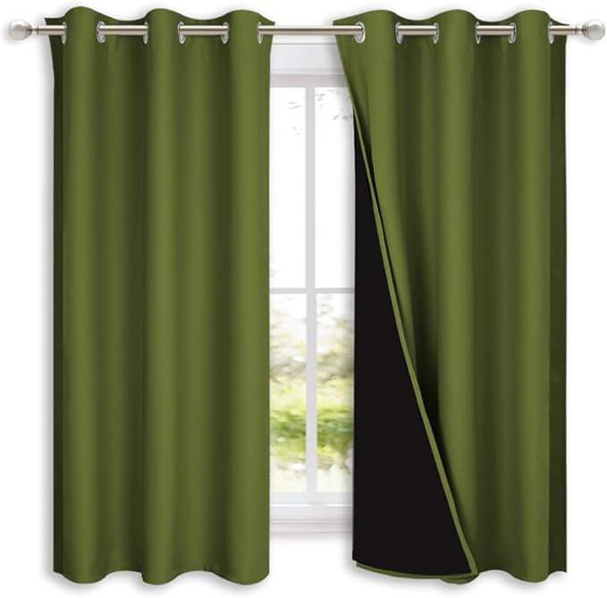 NICETOWN 100% Blackout Curtains 45 inches Long, Olive Green, 1 Pair, 42 inches - Image 2
