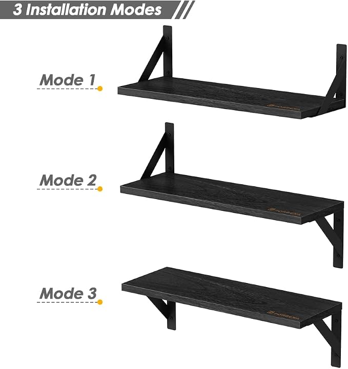 Forbena Black Floating Shelves Bathroom Set of 3, Wooden Wall Book Shelves - Image 6