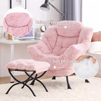 Tiita Lazy Chair with Ottoman, Comfy Reading Accent Chair, Plush Pink - Image 4