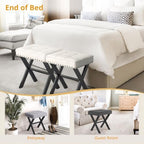 LUE BONA White Vanity Stool - Square Faux Leather Makeup Seat With Metal X Legs, Small Ottoman Chair for Makeup Room, Living Room, Bathroom - Padded Foot Rest - Image 6