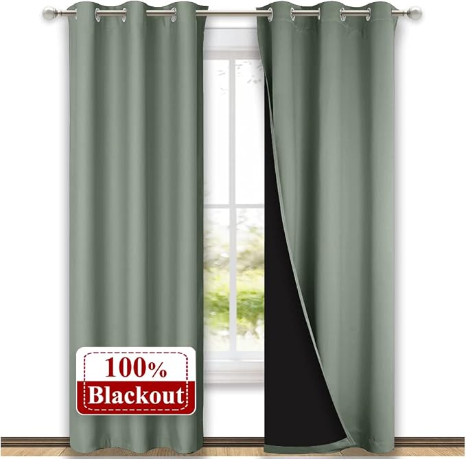 NICETOWN Greyish Green Blackout Curtains 80 inches Long, Full Light Blocking by NICETOWN