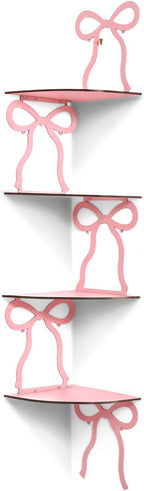 Kathfly 4 Tie Pink Bow Corner Shelf Wall Mounted Pink Floating Wood Corner by Kathfly