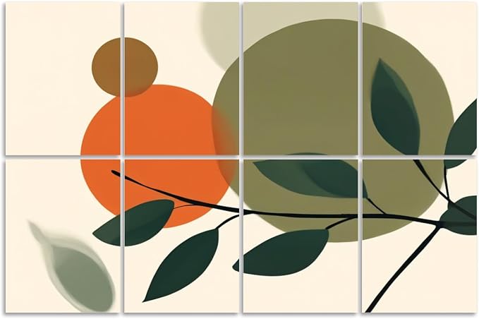 8 Pack Art Acoustic Panels Sound Absorbing Boho Botanical Leaf Orange Green by Unknown
