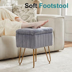DUMOS Vanity Storage Ottoman Stool, Compact Faux Fur Footstool with Soft Seat, Modern Cute with 4 Metal Legs & Adjustable Feet for Bedroom, Living Room, Dressing Area & Dorm Grey - Image 6