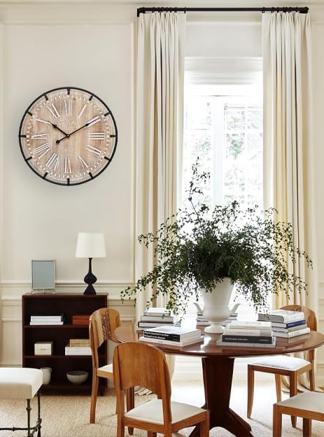 20 Inch Grand Farmhouse Wall Clock, Vintage-Inspired Wood & Metal Design - Image 3