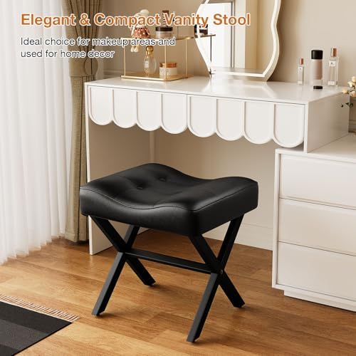 Memobarco 18-Inch Large Leather Vanity Stool Chair, Black Makeup Stool - Image 5