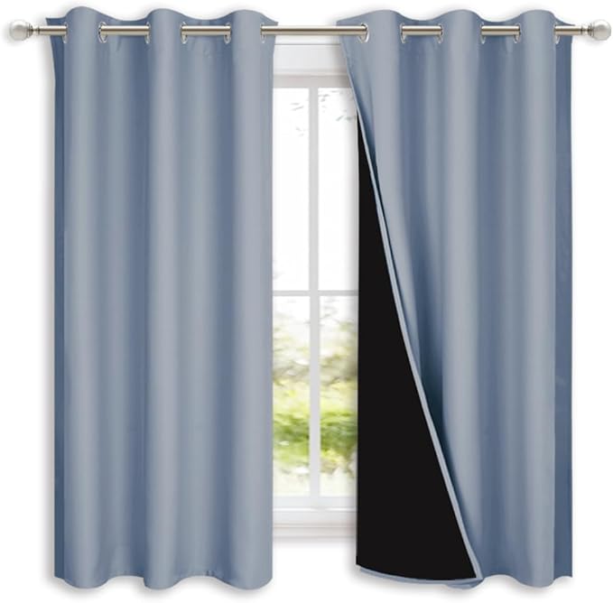 NICETOWN 100% Blackout Curtains 54 inches Long, Vintage Blue, 1 Pair, 42 inches by NICETOWN