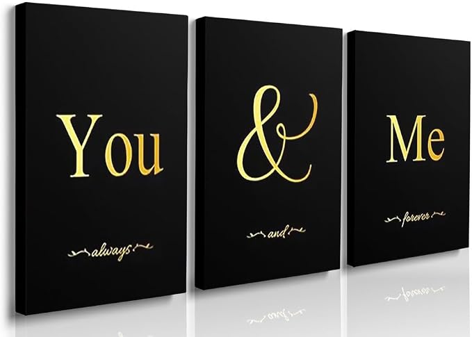 GUBIYU Black and Gold Bedroom Art Love Wall Decor You and Me Word Canvas Poster by GUBIYU