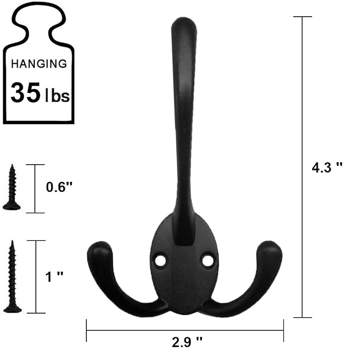 Wall Mounted Coat Hooks 10 Packs Heavy Duty Black Hardware Robe Hooks Decorative - Image 3