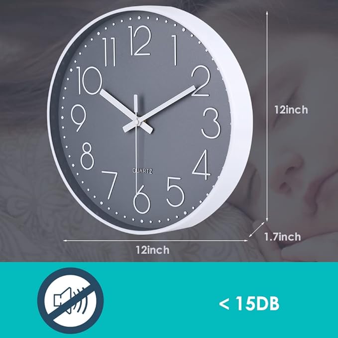 jomparis Wall Clock 12 Inch Non-Ticking Silent Battery Operated Round Wall - Image 7