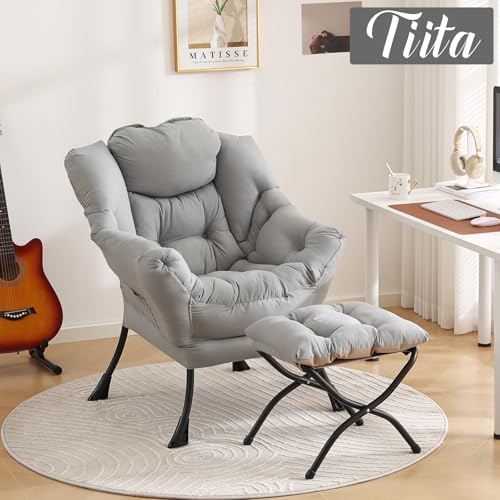 Tiita Lazy Chair with Ottoman, Comfy Reading Accent Chair, Light Grey - Image 6