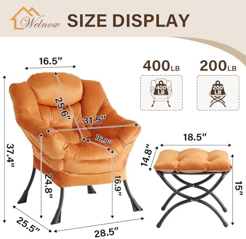 Welnow Lazy Chair with Ottoman, Reading Chair with Footrest, Reddish Brown - Image 3