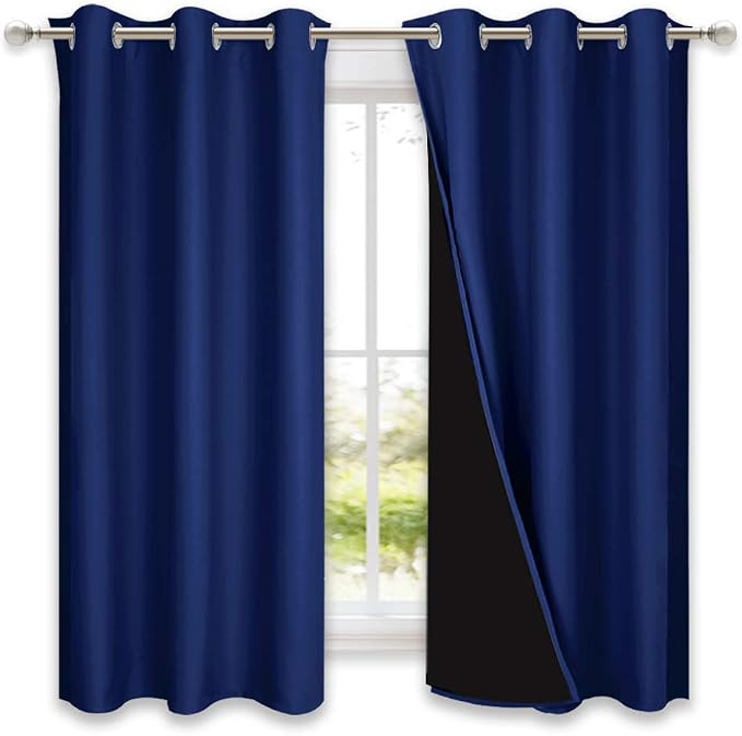 NICETOWN 100% Blackout Curtain Set, Royal Blue, 37W x 40L, Thermal Insulated & by NICETOWN