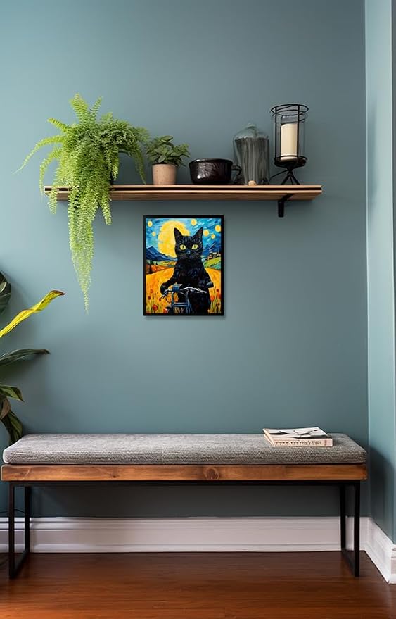 Hamduker Van Gogh Wall Art Cat Poster Starry Night Funny Bathroom Vintage Wall - Image 5