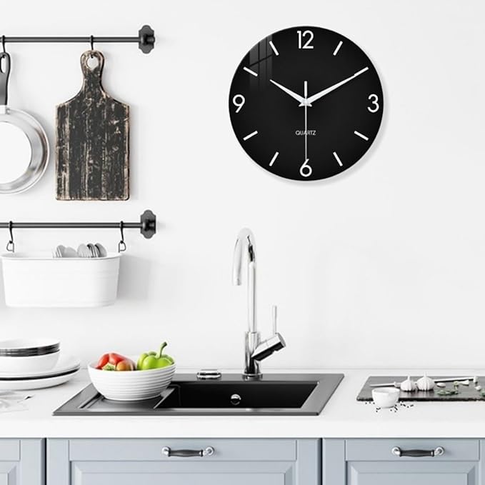 XFM Black Wall Clock 12 Inch Silent Non-Ticking Wall Clocks Battery Operated - Image 5