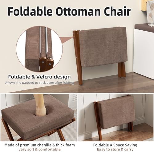 BAMBOOHOMIE Foldable Foot Stool Ottoman, Modern Foot Rest with Bamboo X Legs & Thick Foam Cushion, Folding Foot Stools Small Padded for Bedroom Living Room, Footstool for Chair Couch (Brown - Brown) - Image 4